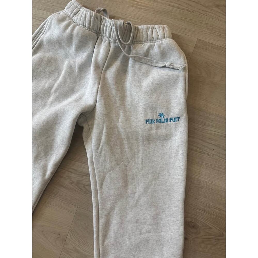 Pink Palm Puff Small Short Heather White Sweatpants - Picture 2 of 5